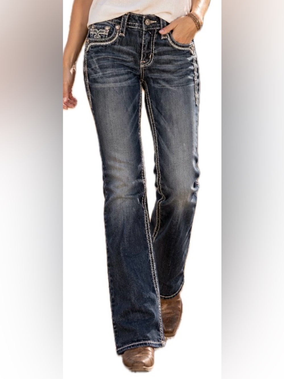 Rock Revival Ena Boot Cut Jeans. Dark wash. Mid Rise. Women’s 32x29.5